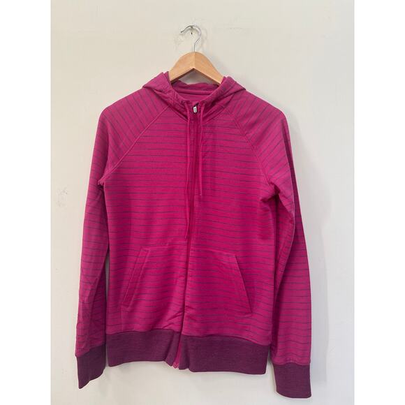 Icebreaker Merino  Small Wool Pink Striped Zip Up Hoodie Sweatshirt Super Soft - Picture 1 of 3